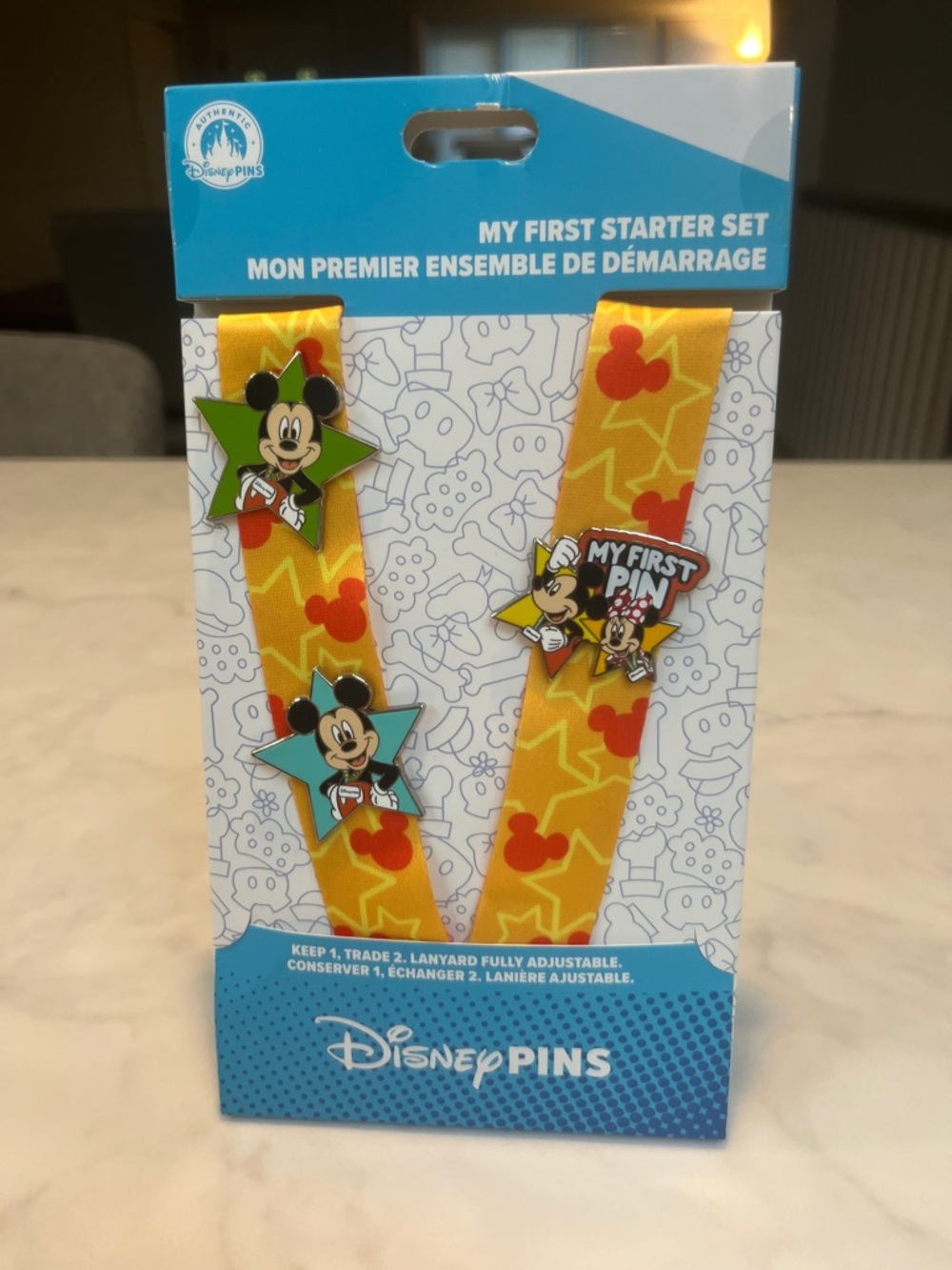 Disney Yellow Mickey Mouse Starter Pin Lanyard Set with Multicolor Pins